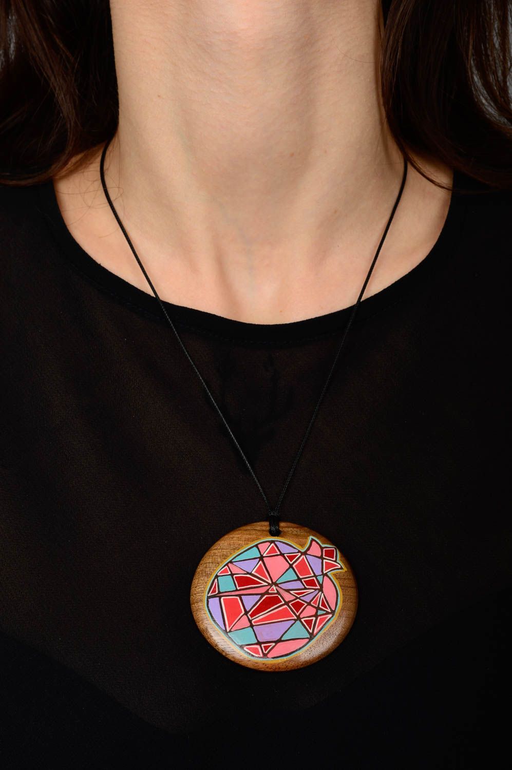 Handmade wooden pendant wooden jewelry painted pendant handmade accessories photo 2