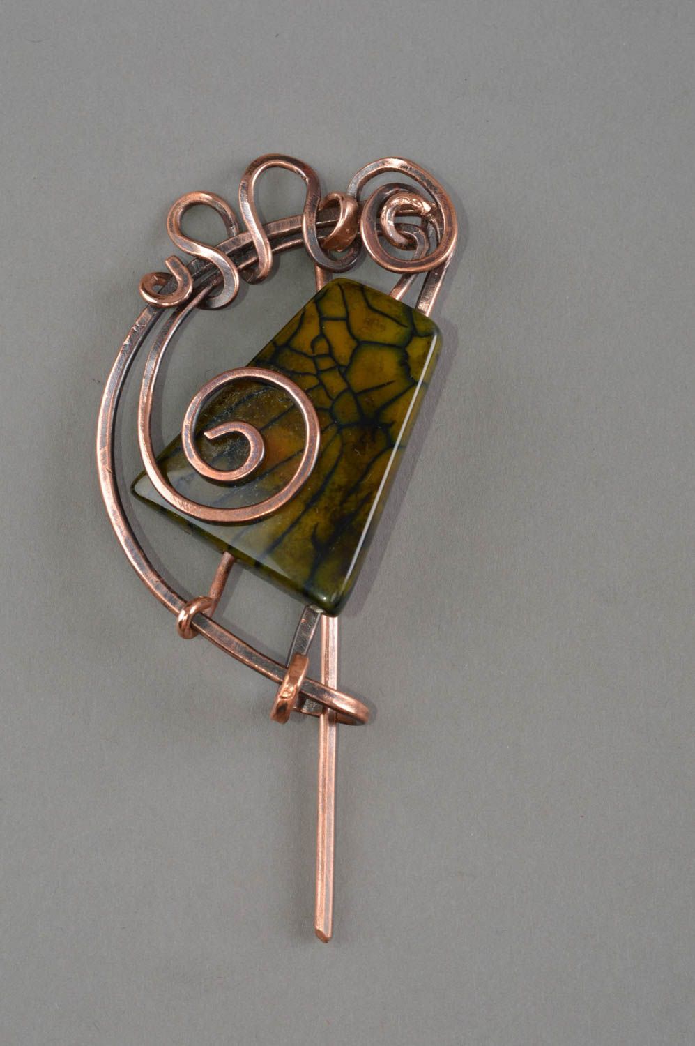 Broche de cobre con ágata accesorio de moda regalo original artesanal para mujer foto 2