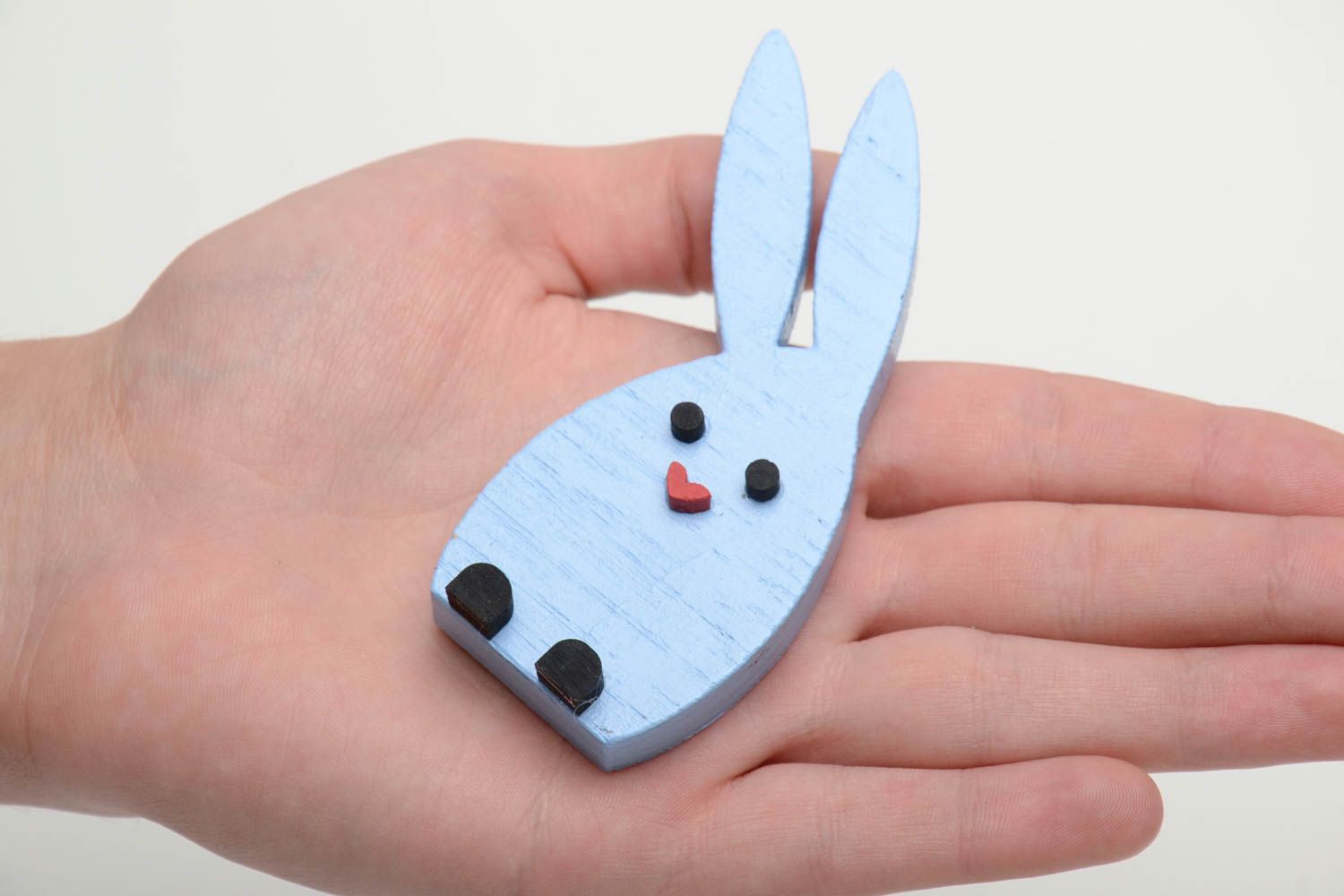 Painted plywood figurine in the shape of blue rabbit photo 5