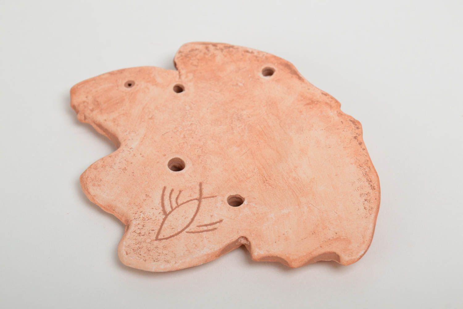 Small handmade designer DIY clay blank pendant in the shape of fish photo 3