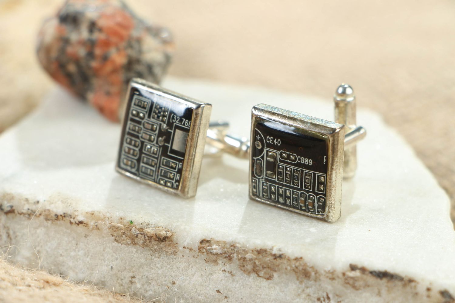 Metal cuff links of black color in steampunk style photo 4