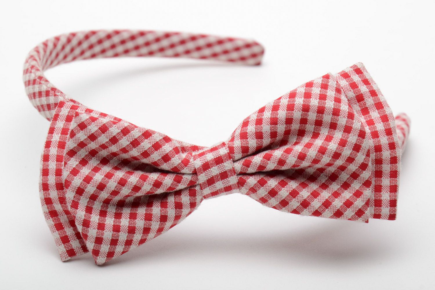Serre-tête décoratif blanc et rouge en coton avec noeud fait main pour femme  photo 4