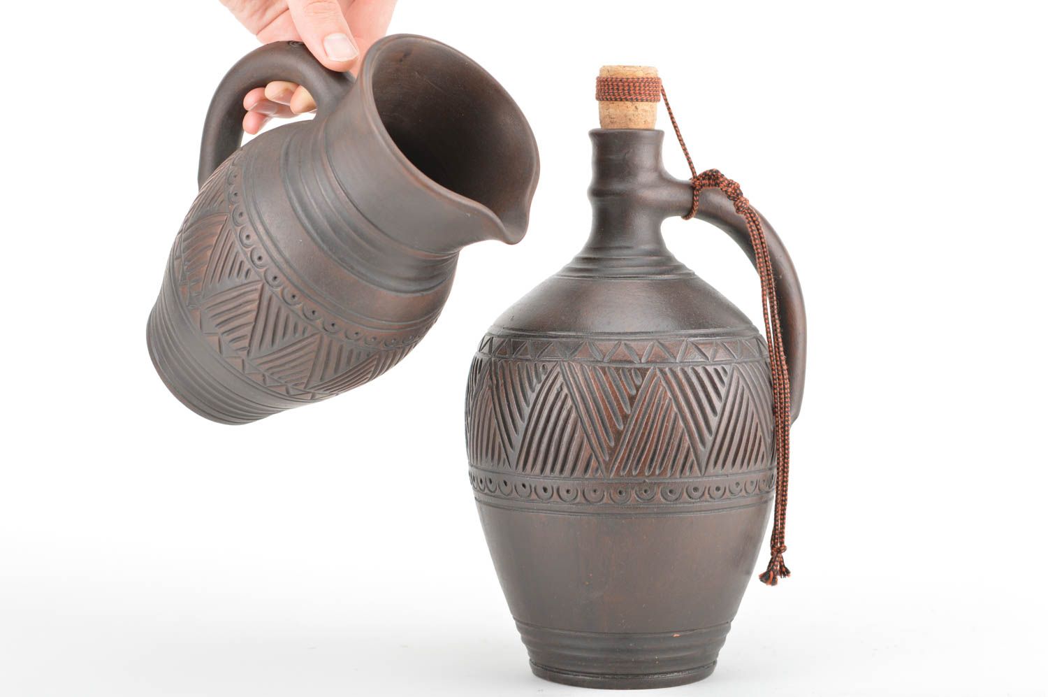 30 oz and 60 oz ceramic wine carafe and jug in dark brown color 5,31 lb  photo 3