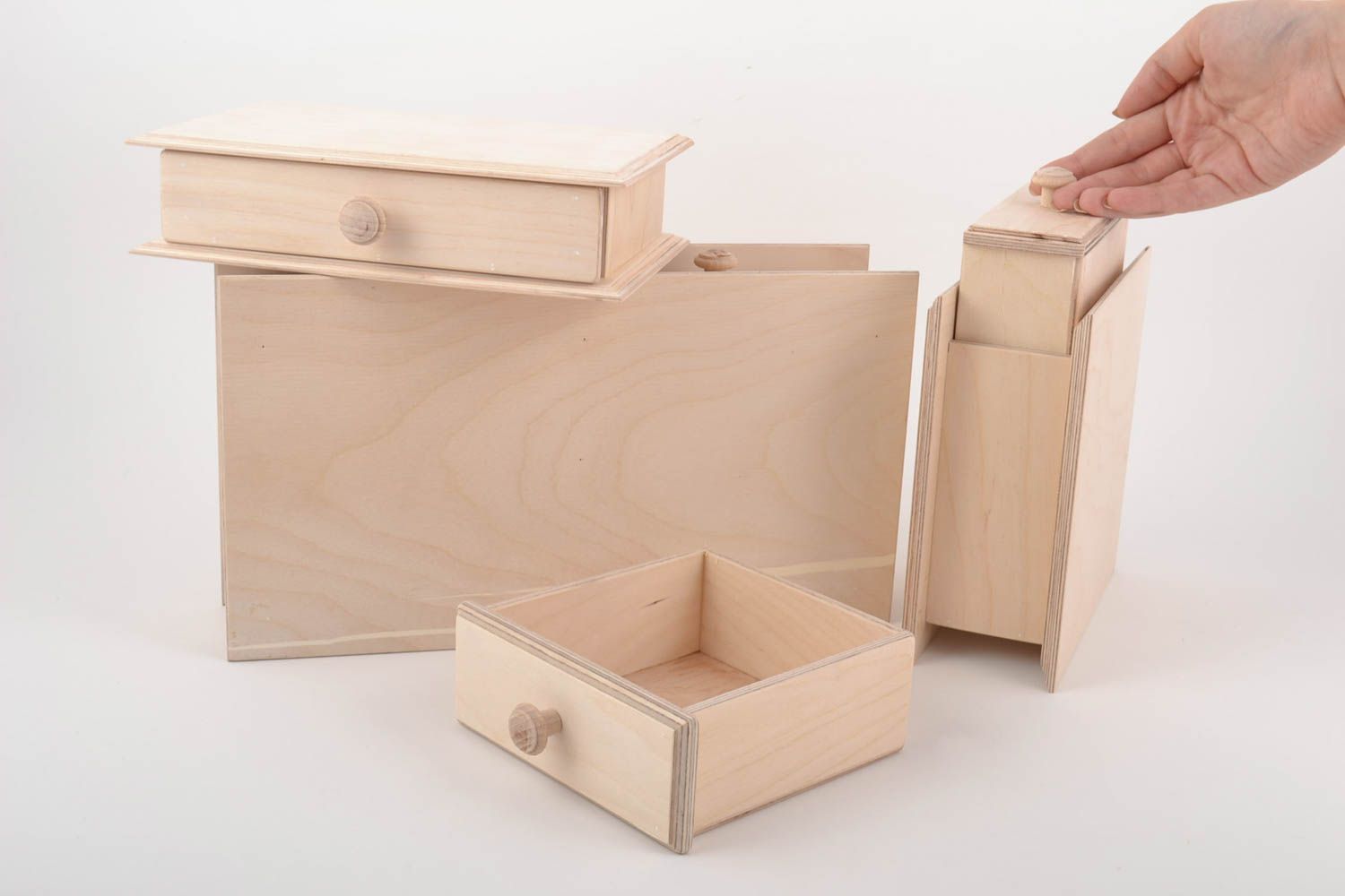 Заготовки ручной работы набор деревянных шкатулок 3 штуки с выдвижными ящиками фото 5