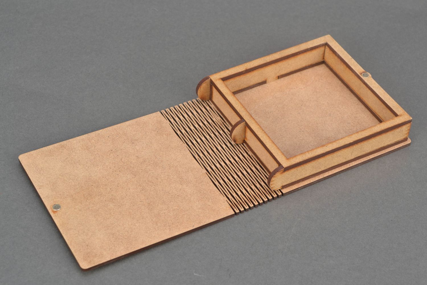 Caja de madera inacabada con forma de libro, contrachapado foto 4