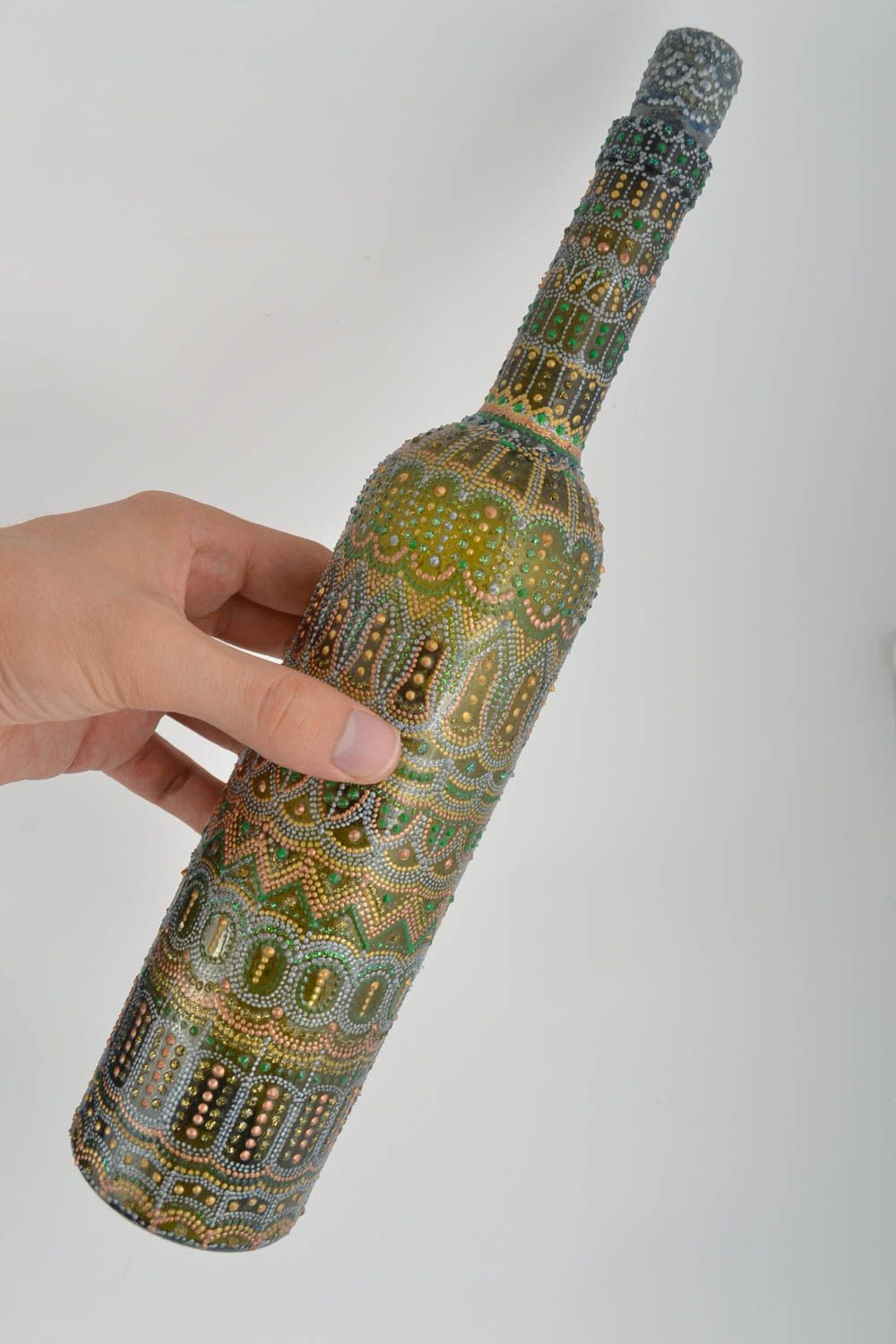 Botella de vidrio hecha a mano recipiente para vino elemento decorativo foto 5