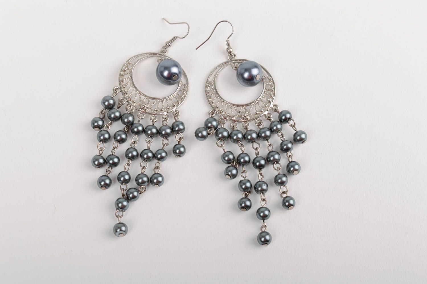 Handmade stylish earrings made of ceramic pearl beads designer beautiful jewelry photo 2