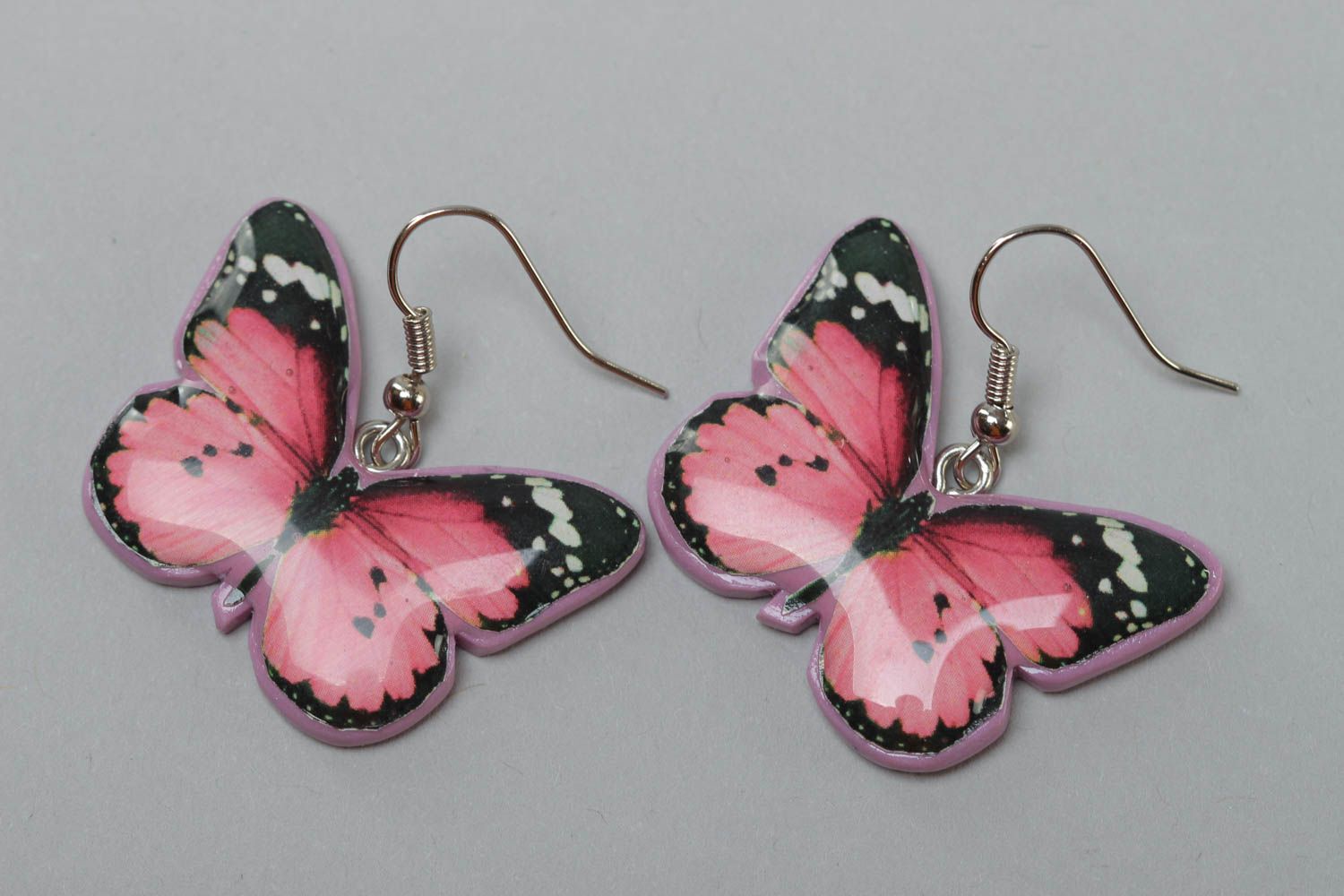 A set of handcrafted vintage earrings made of polymer clay and glass glaze with butterflies photo 2