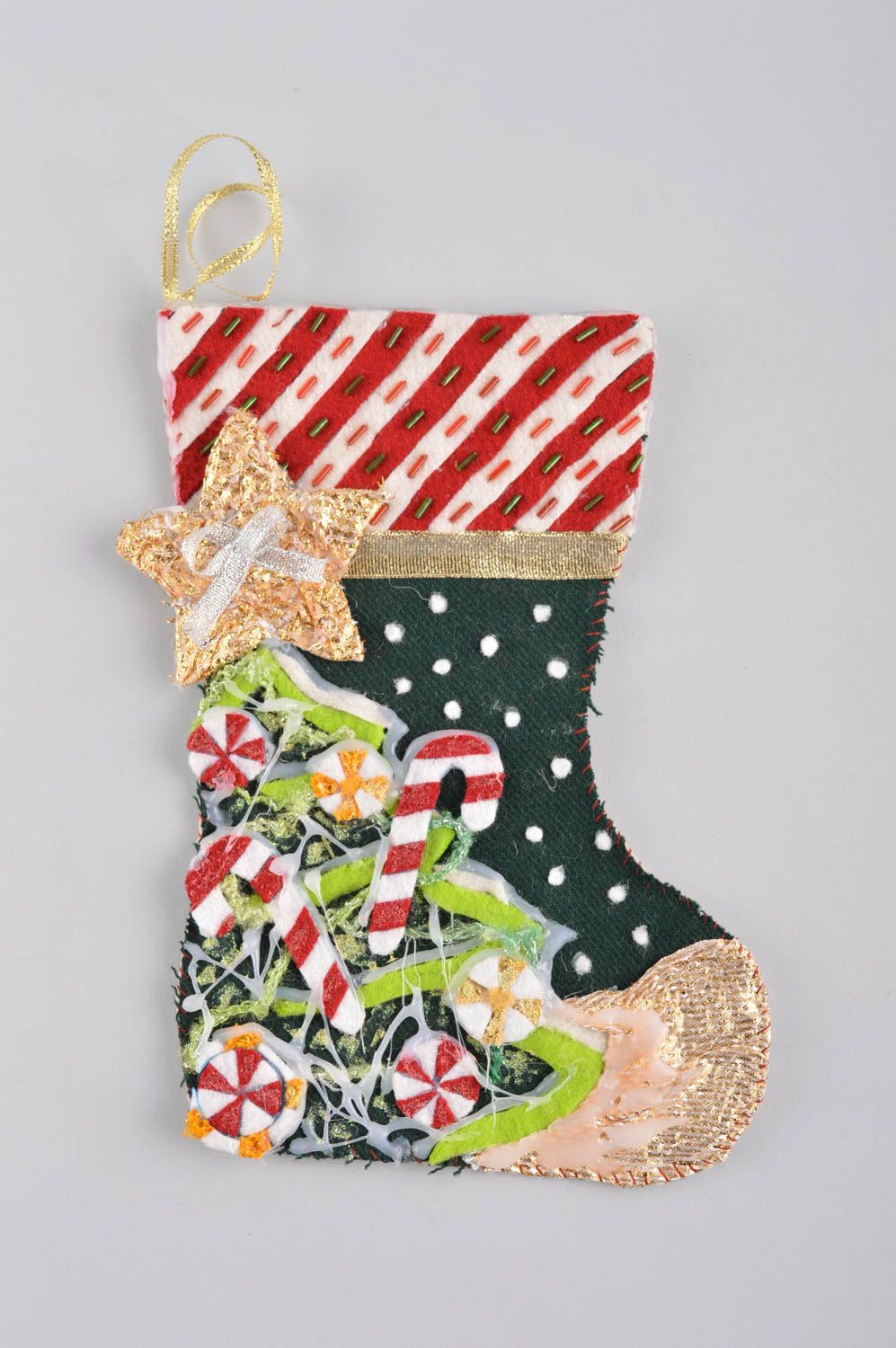 Calcetín de Navidad decorado artesanal elemento decorativo  bota navideña foto 2