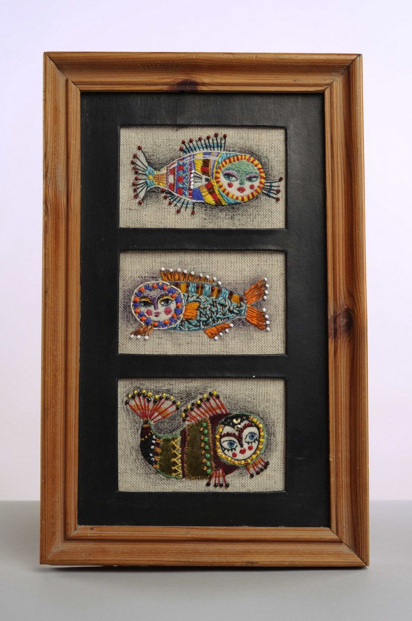 Painting with applique and embroidery Three Fishes photo 4