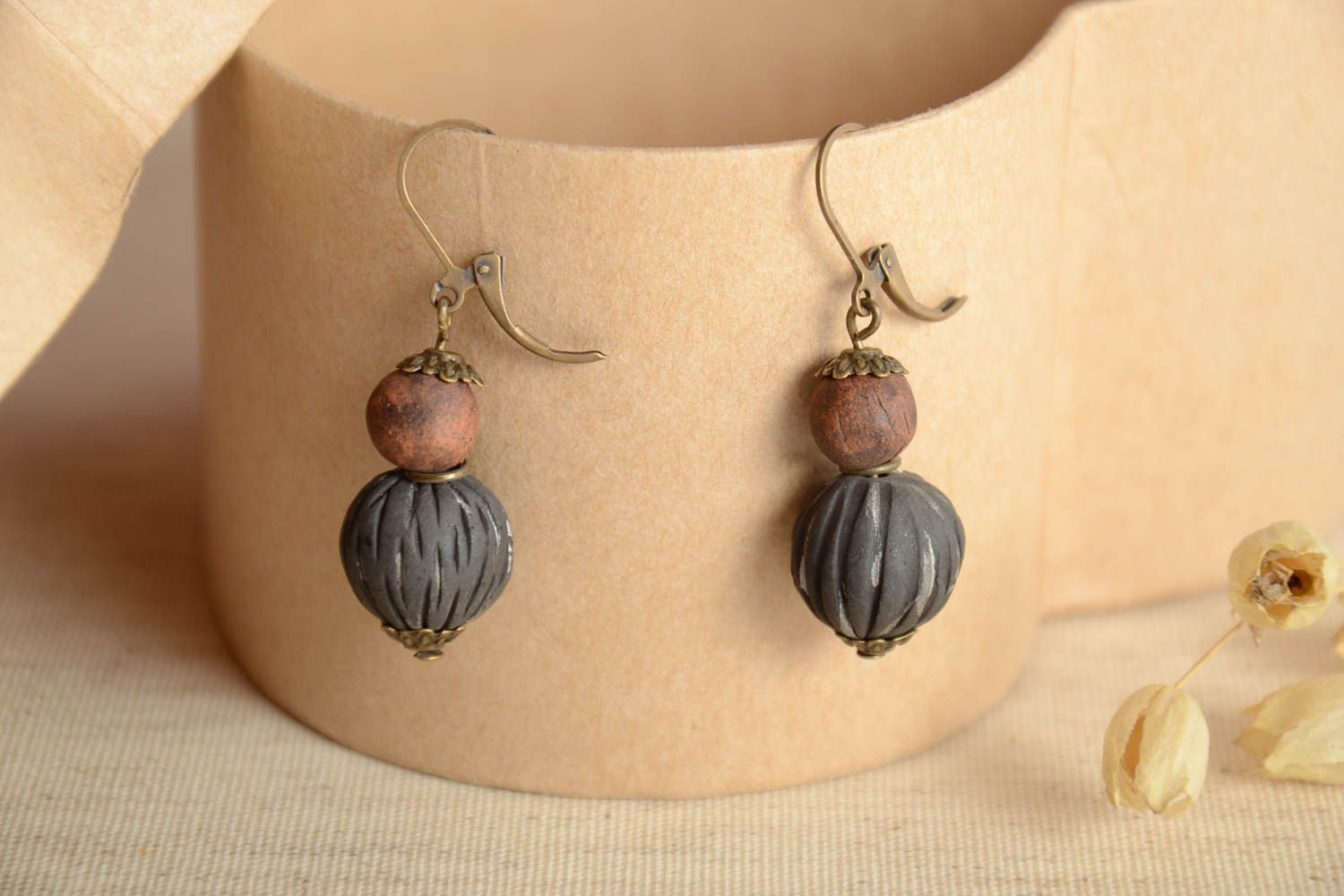 Stylish handmade clay earrings ceramic earrings beaded earrings gifts for her photo 1