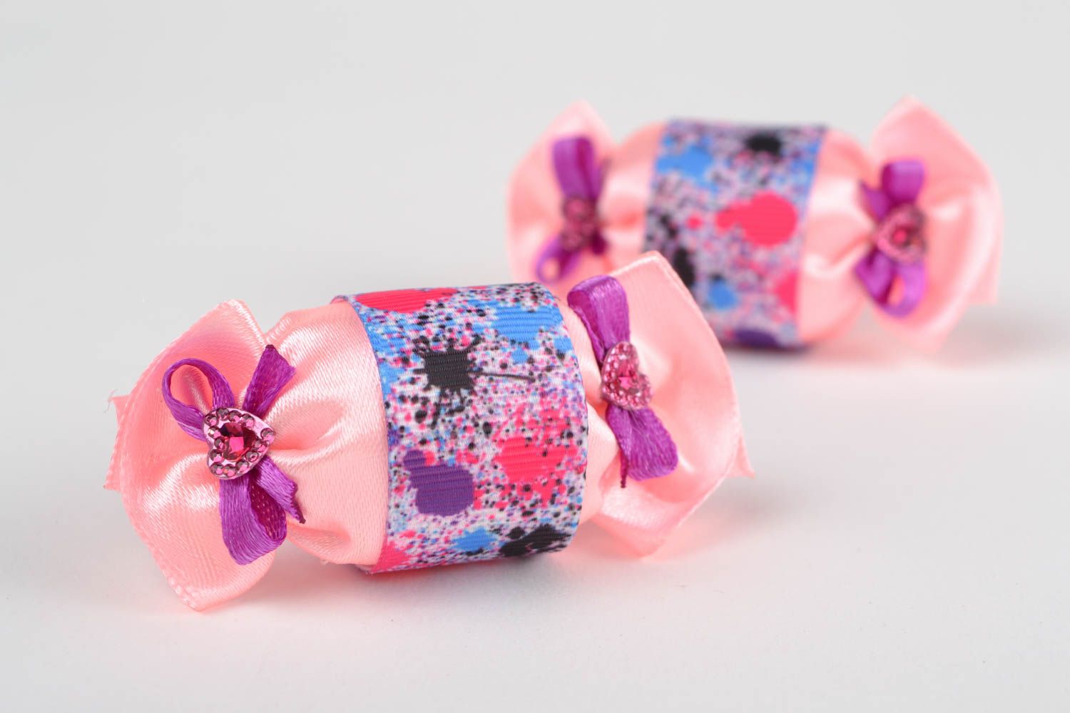 Handmade pink textile children's hair ties set 2 pieces Candies photo 1