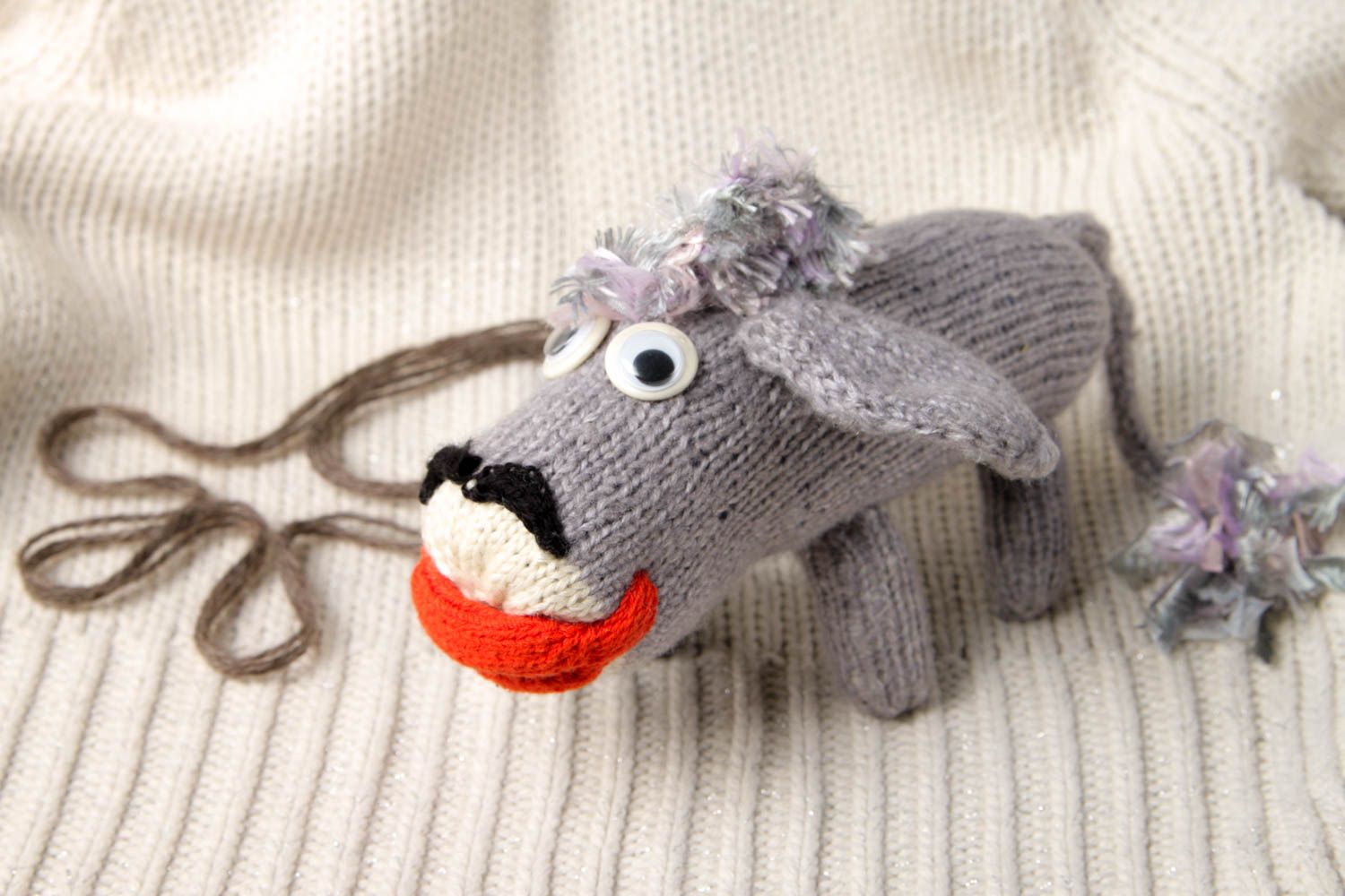 Peluche âne gris Jouet fait main tricoté en laine original Cadeau pour enfant photo 1