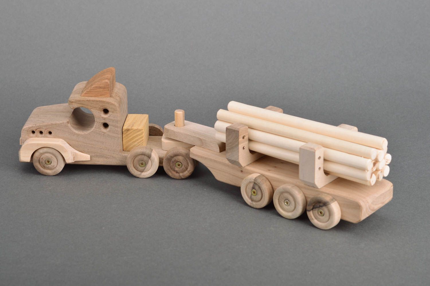 Eco friendly children's handmade wooden toy car with trailer for boys  photo 2