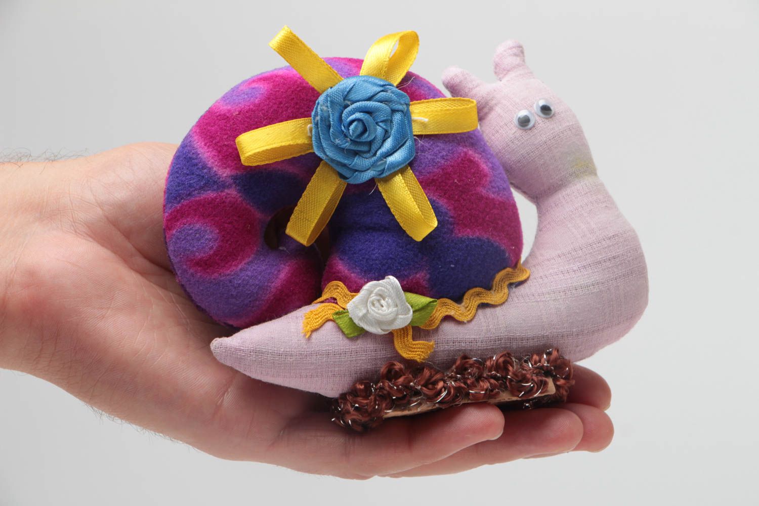 Handmade snail toy made of calico and fleece beautiful bright gift for children photo 5