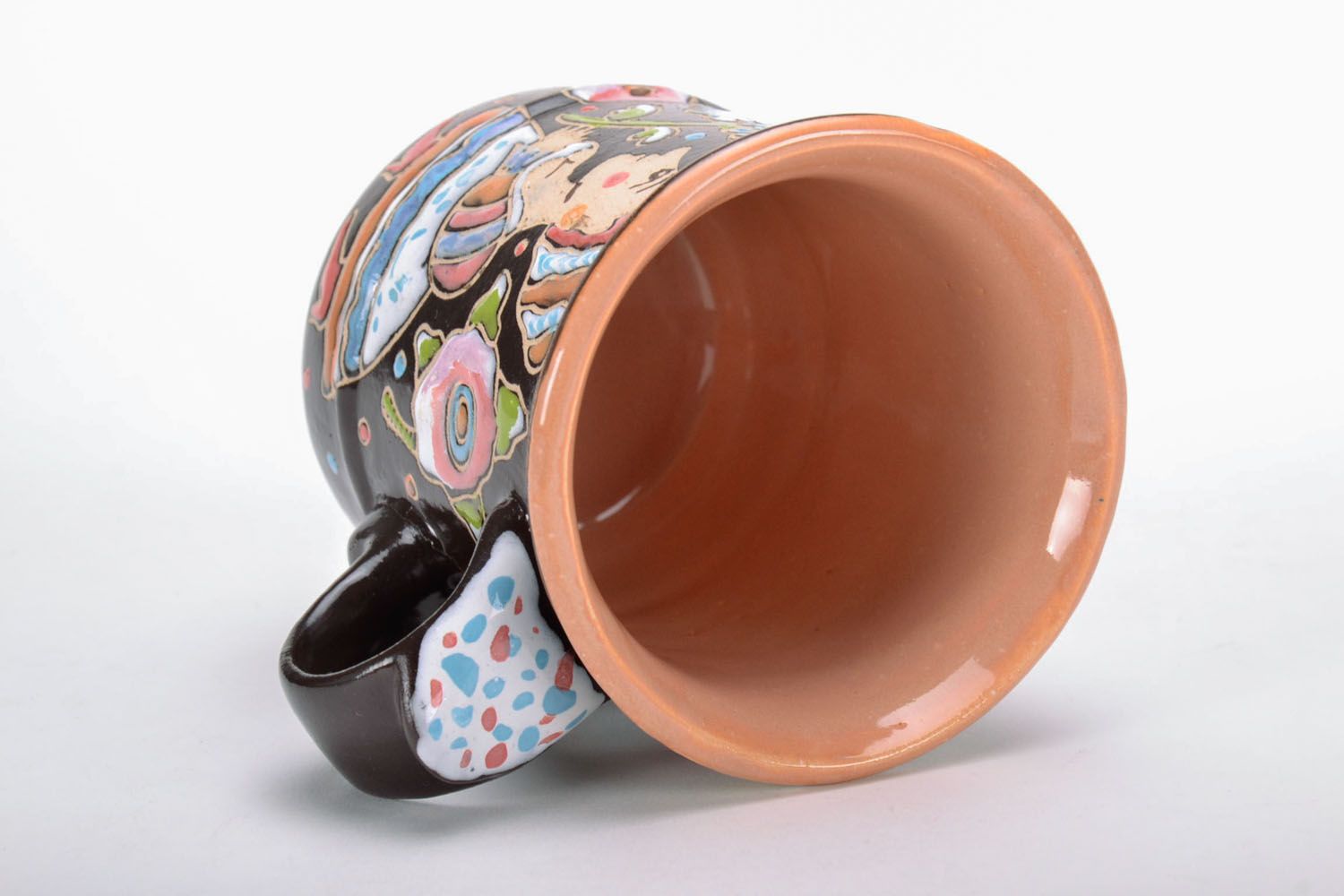8 oz decorative handmade ceramic glazes coffee cup with handle and bright pattern photo 3