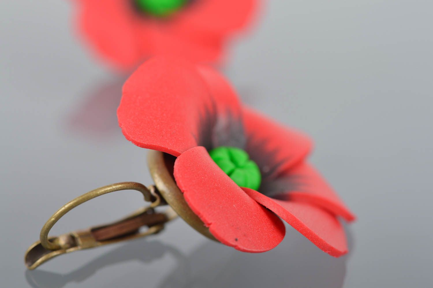 Beautiful handmade earrings made of polymer clay with charms Red poppies photo 4