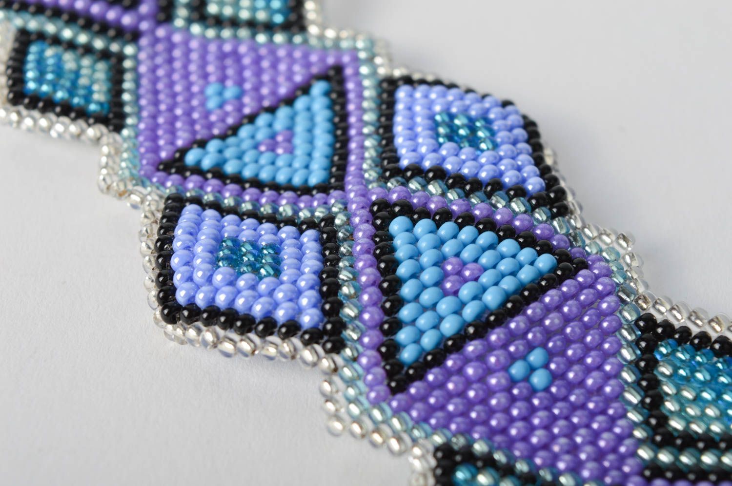 Art stylish beaded handmade bracelet in blue and purple colors for women photo 4