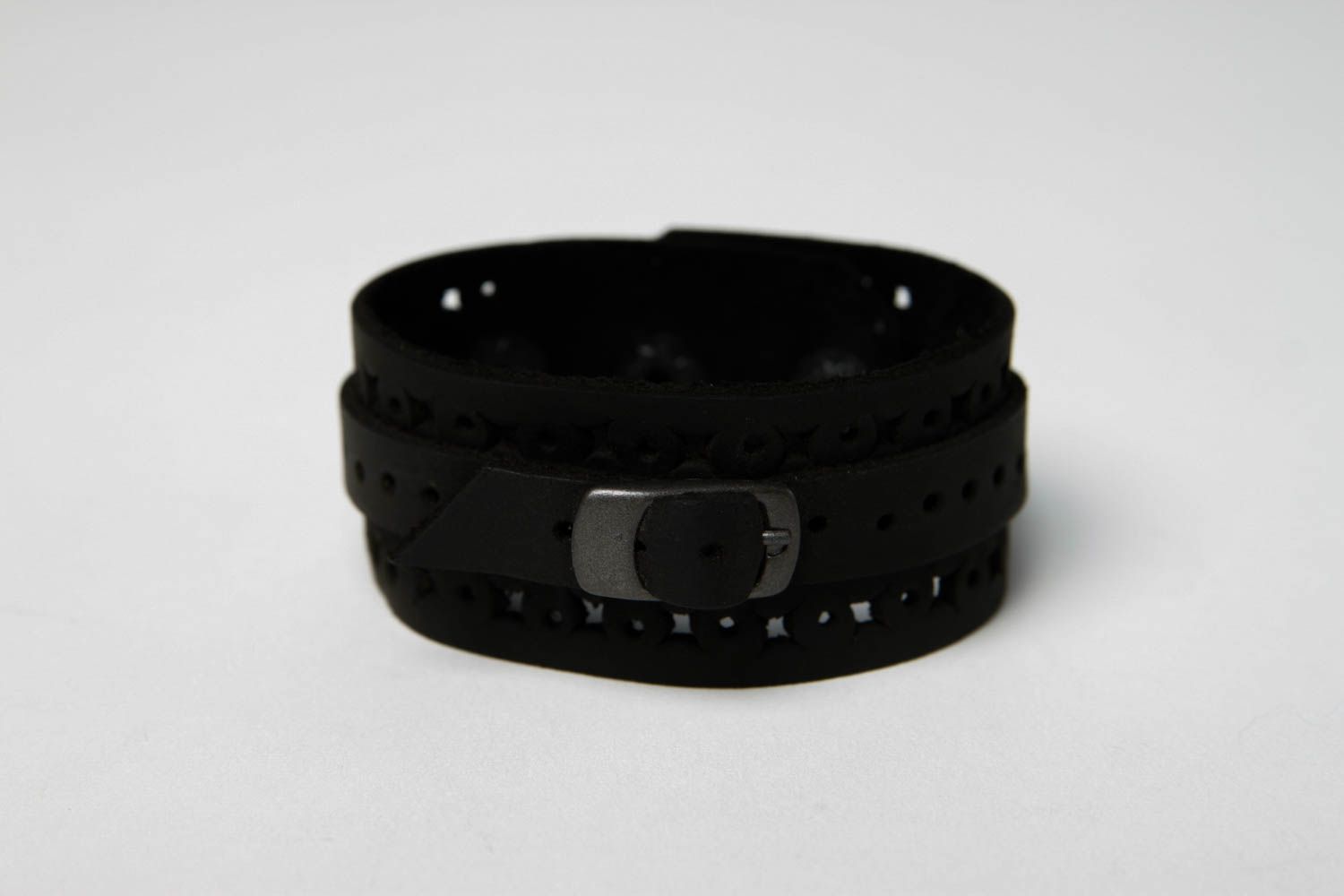 Bracelet cuir Bijou fait main large noir design Accessoire en cuir original photo 3