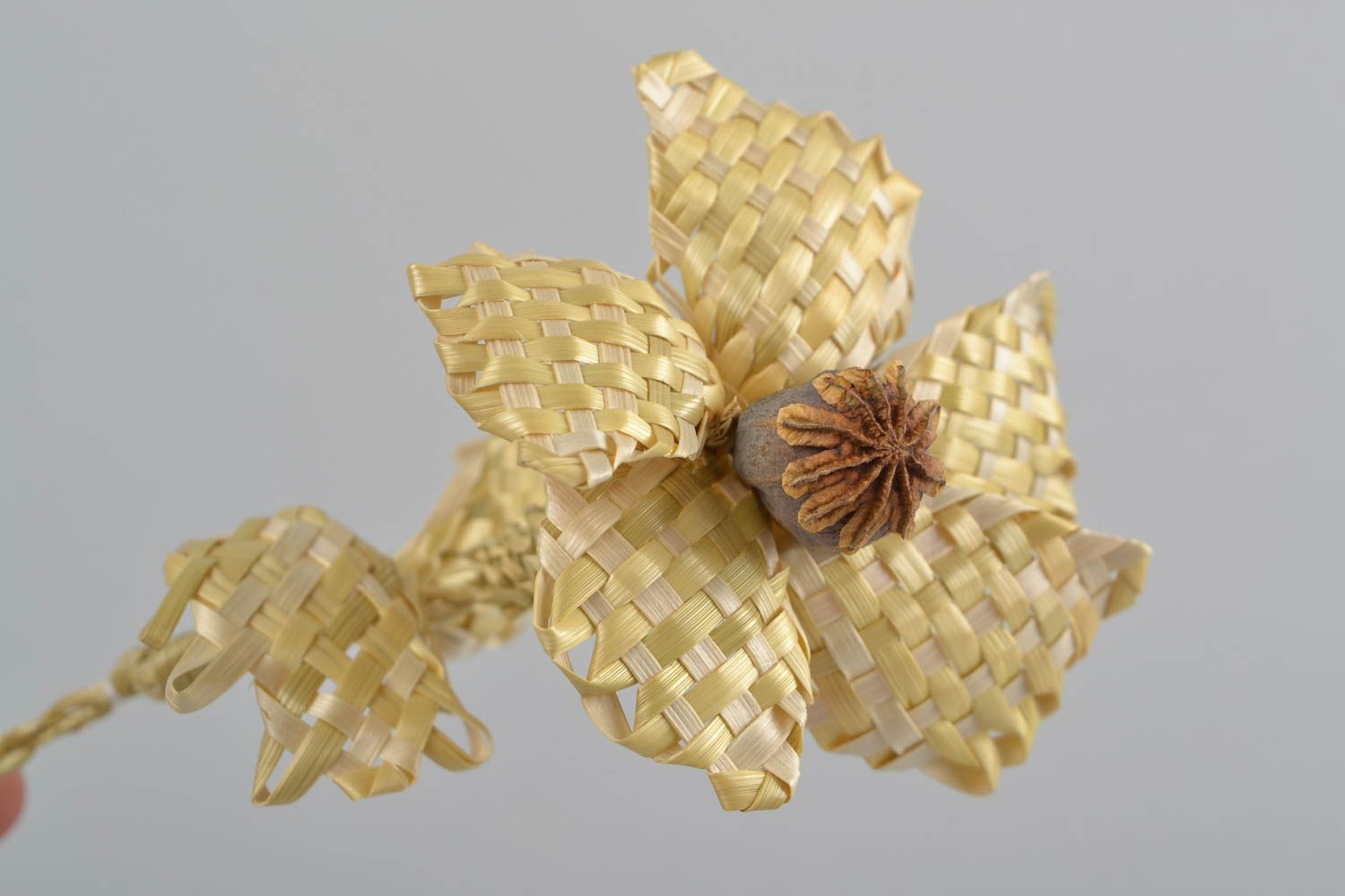 Fleur décorative artificielle Pavot tressée en paille naturelle faite main photo 4