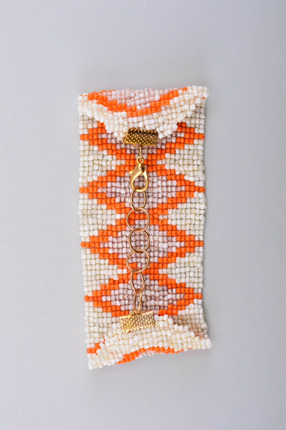 Bracelet perles de rocaille Bijou fait main large blanc à motif Cadeau femme photo 3