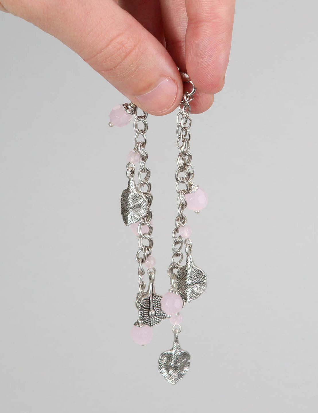 Steel bracelet with pink quartz photo 3