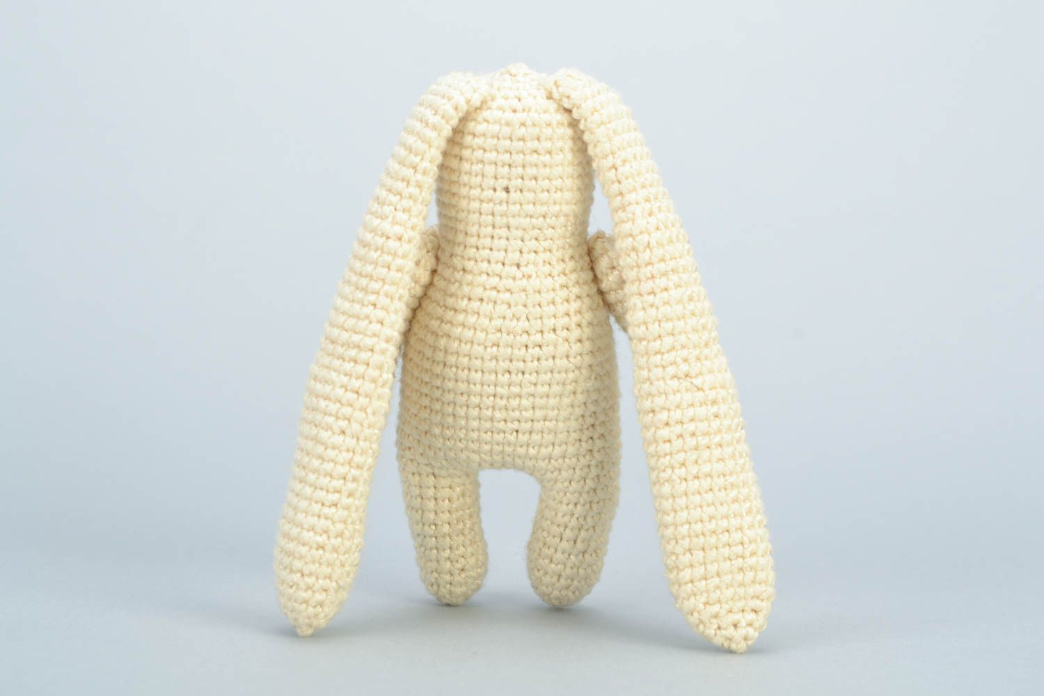 Beige nice handmade crochet soft toy hare with long ears  photo 5