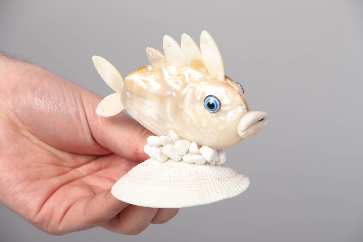 Figurilla artesanal de conchas de mar, pez decorativo foto 4