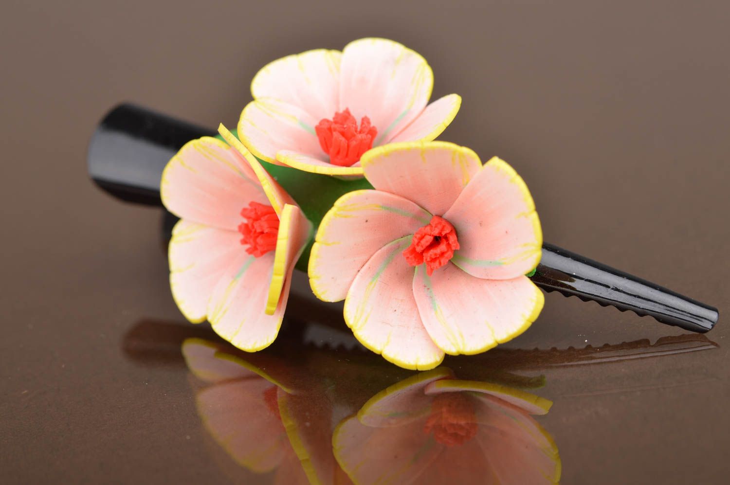 Beautiful homemade designer polymer clay flower barrette Gentle Florets photo 5