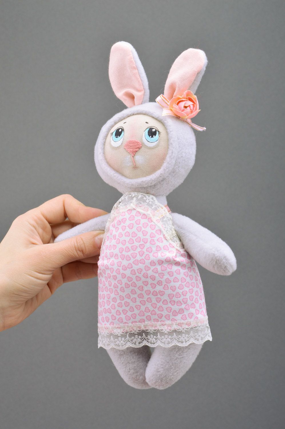 Handmade hypoallergenic fleece soft toy of lilac color for kids photo 3