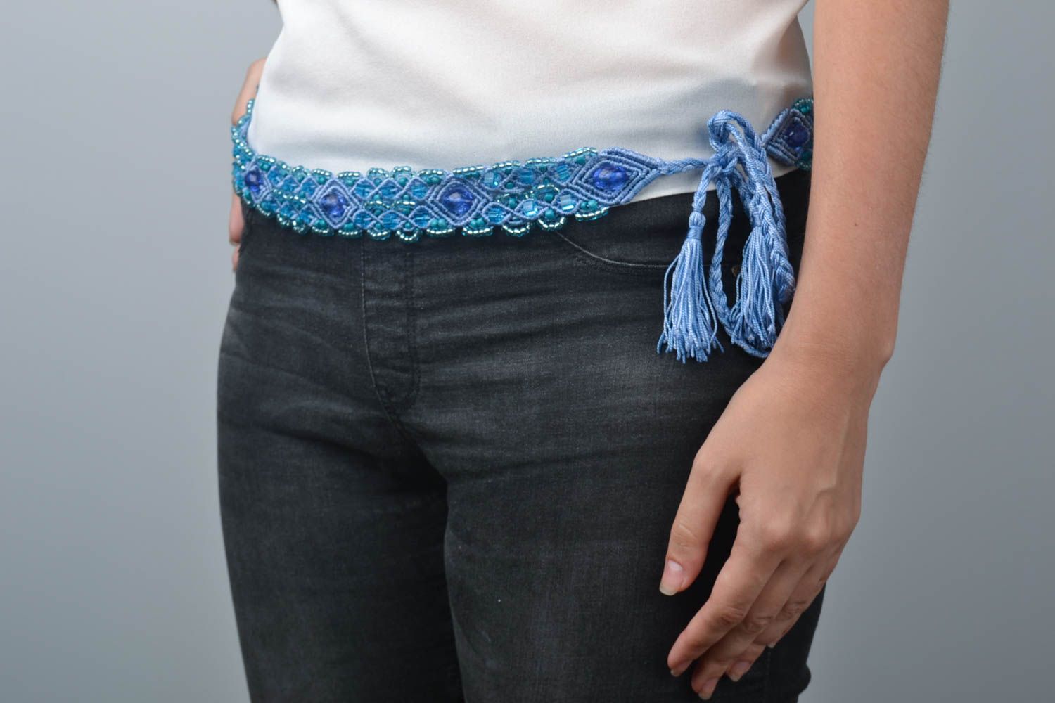 Handmade Damen Gürtel Accessoires für Frauen geflochtener Gürtel in Blau foto 1