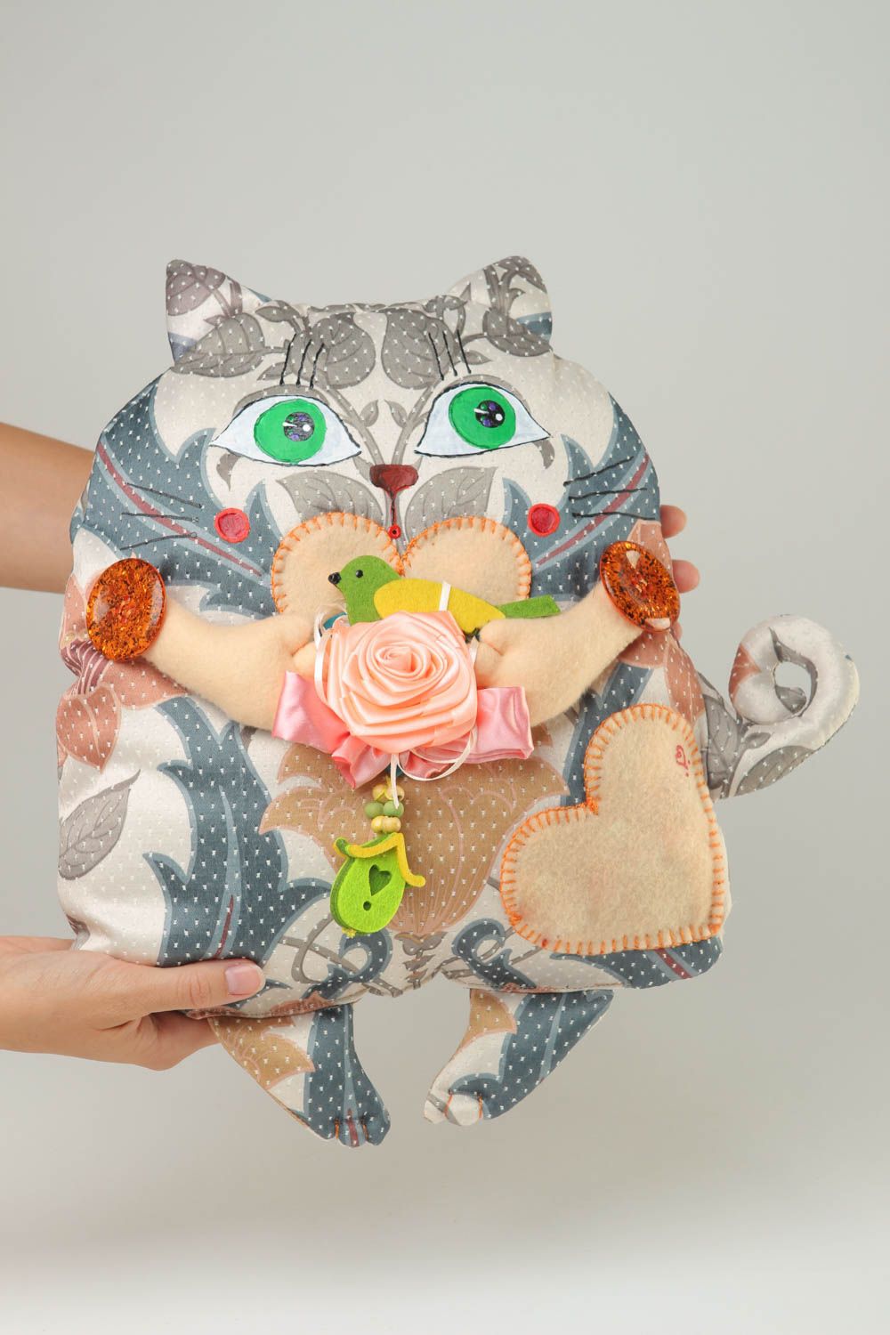 Игрушка-подушка ручной работы игрушка для детей детская игрушка расписная кот фото 5