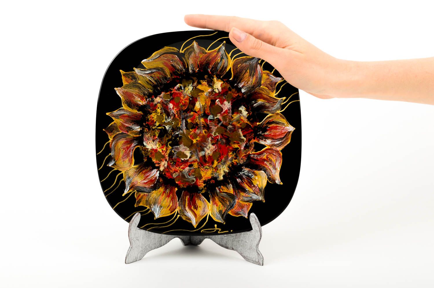 Декоративная тарелка handmade красивая тарелка Подсолнух подарочная тарелка фото 2