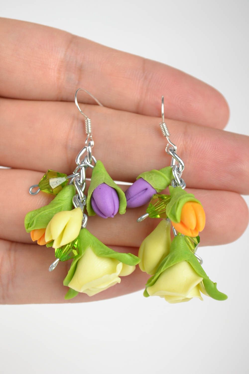Handmade dangling earrings polymer clay flower earrings designer present photo 5