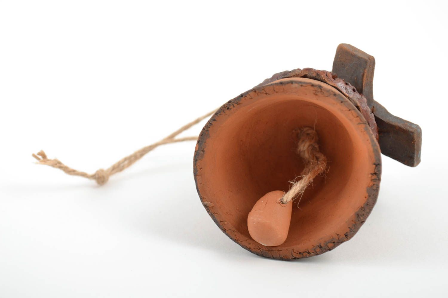 Clochette en céramique faite main brune en forme de moulin originale à suspendre photo 4