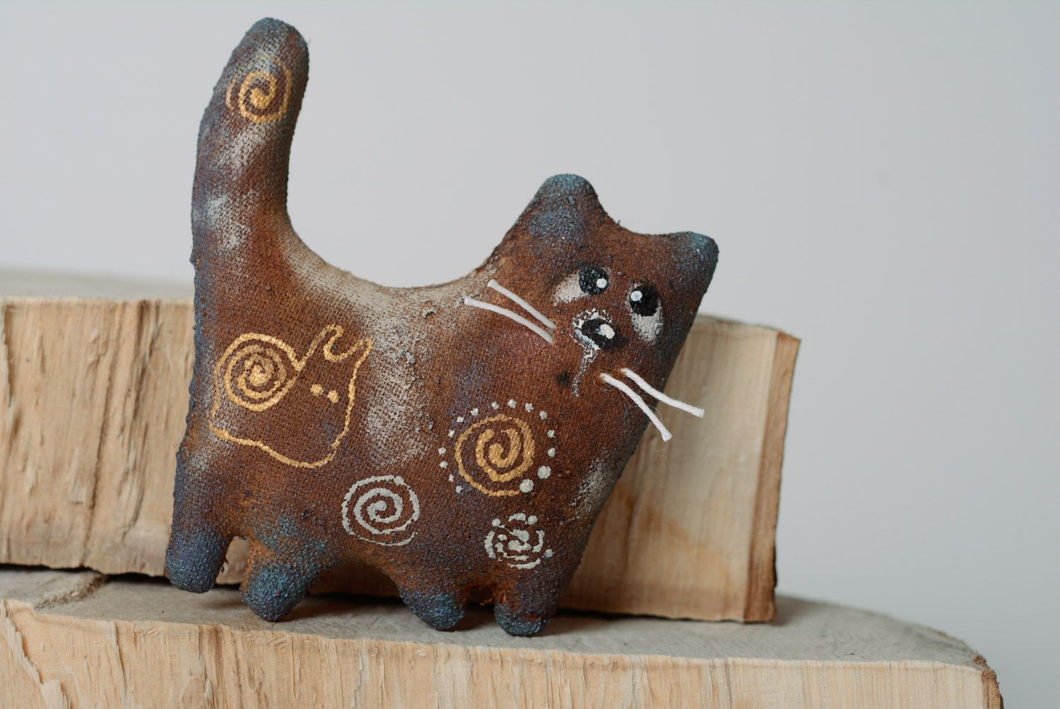 Nice handmade designer soft toy cat imbued with coffee photo 1