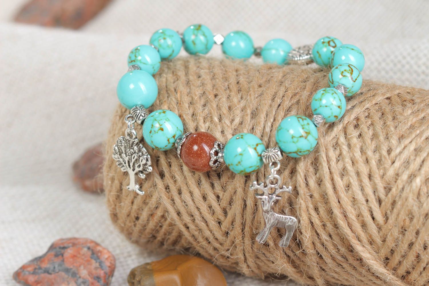 Handmade bracelet with charms accessory with natural stones beaded jewelry photo 1