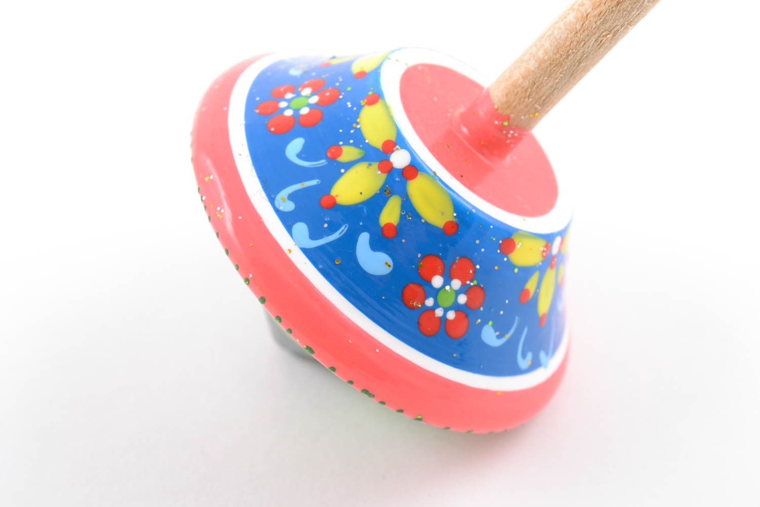 Pink handmade wooden spinning top toy painted with eco dyes photo 5