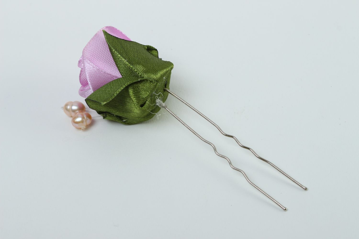 Шпилька для волос ручной работы аксессуар для волос шпилька с цветком розовая фото 4
