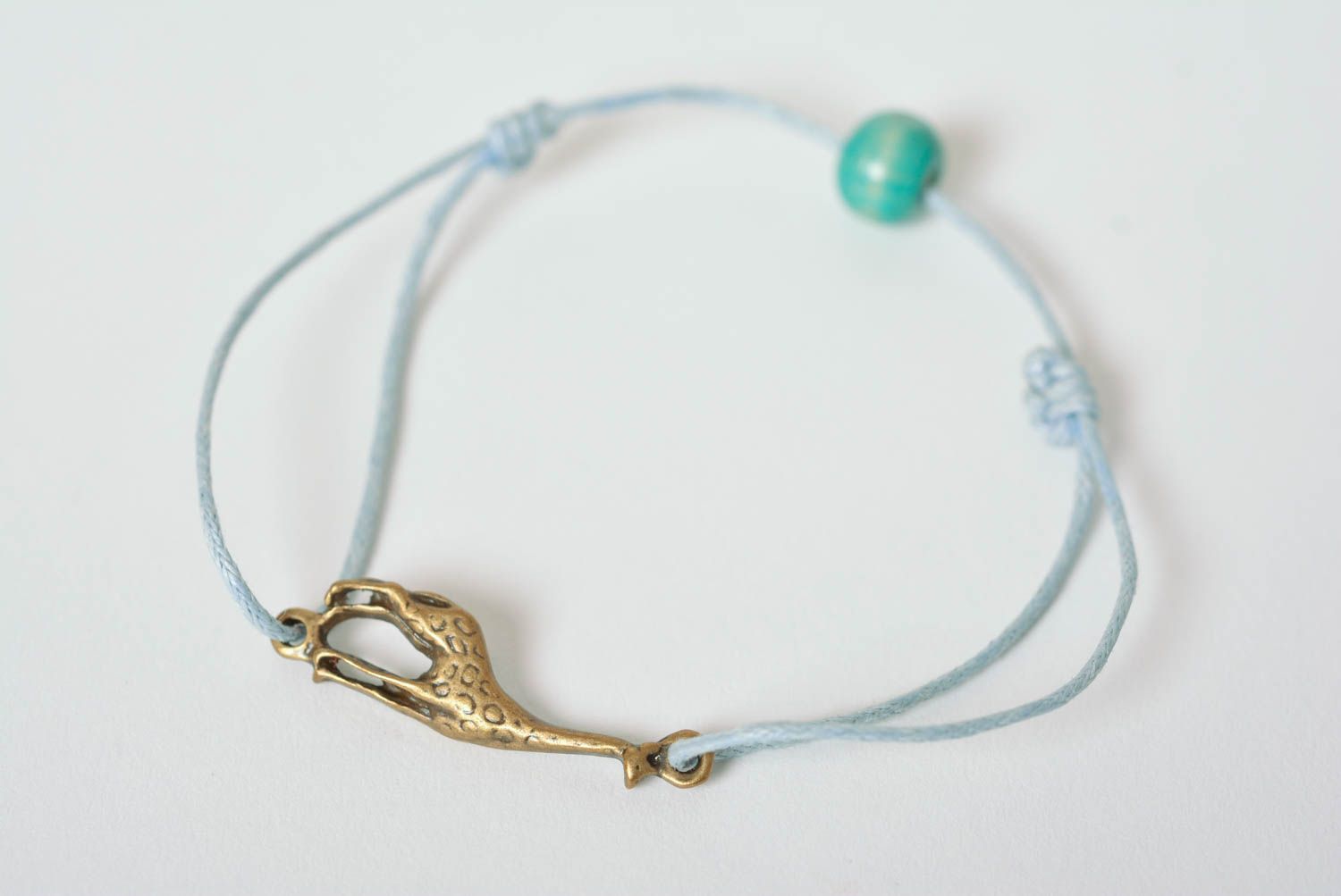 Bracelet cordon ciré bleu Bijou fait main avec girafe en métal Cadeau femme photo 5