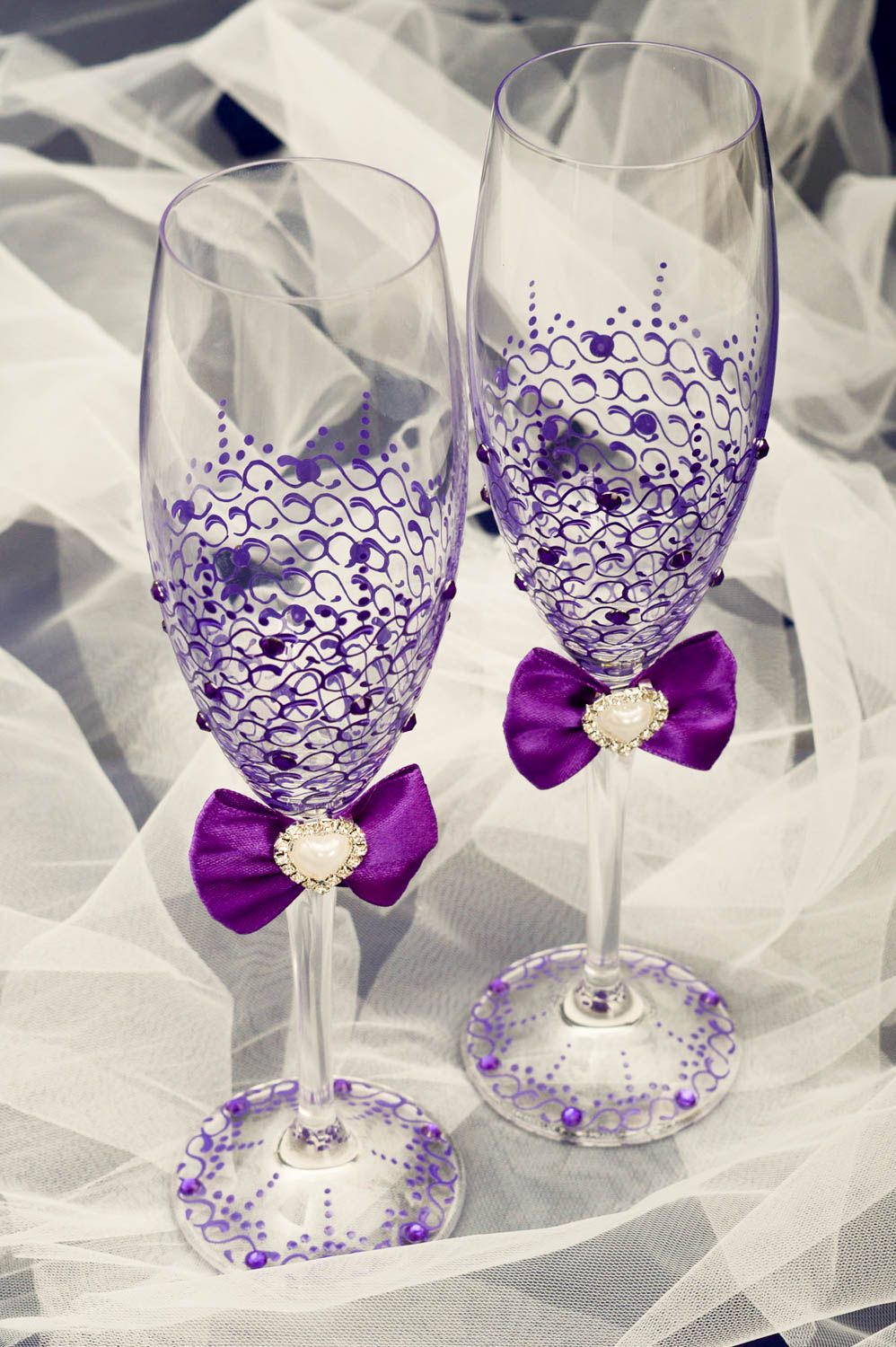 Handmade Hochzeit Sektgläser violett Tischdeko Hochzeit Accessoire für Hochzeit  foto 1