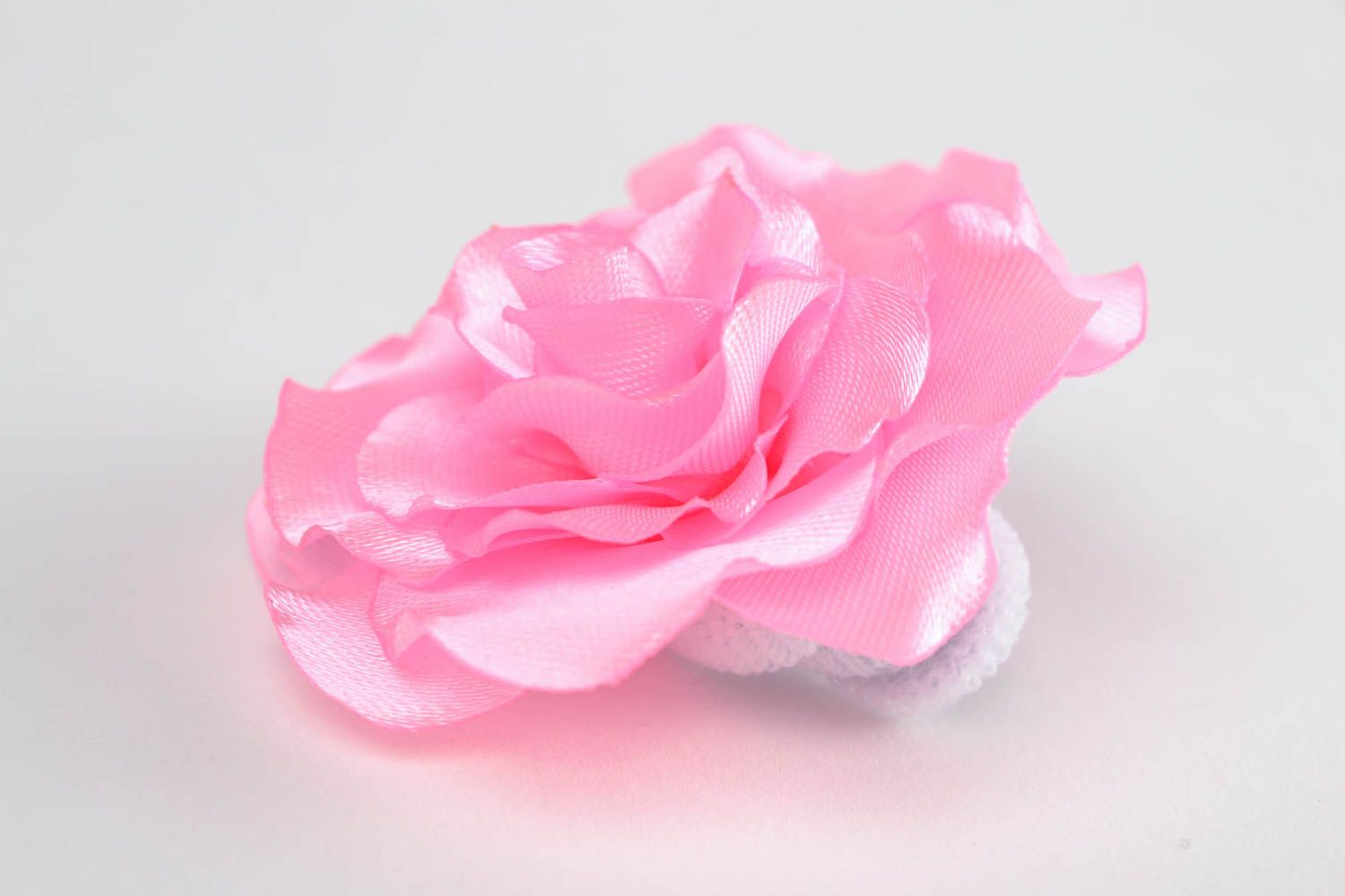 Élastique à cheveux fleur rose beau original rubans de satin fait main photo 4