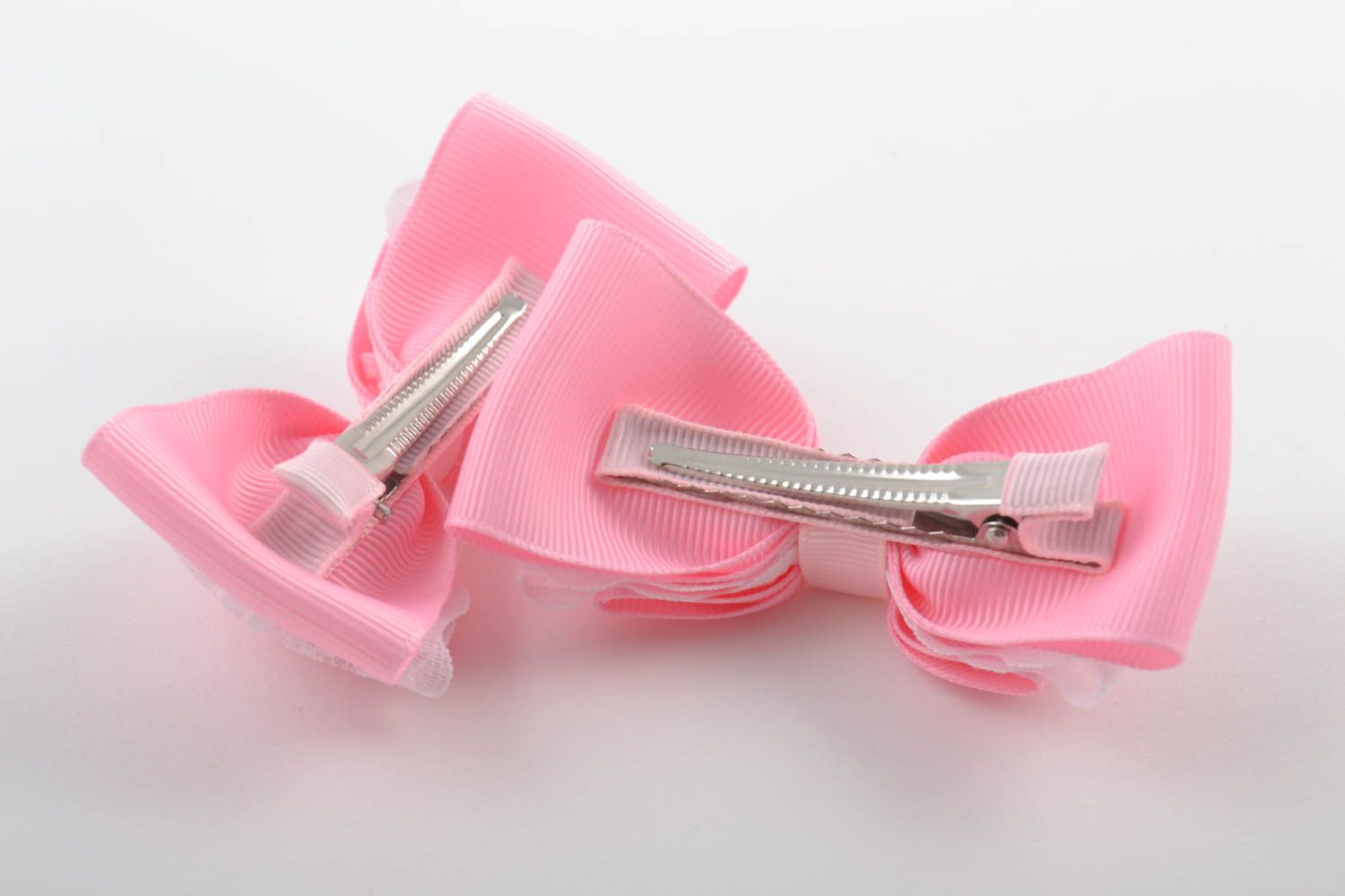 Две заколки для волос в виде бантиков ручной работы авторские красивые розовые фото 3