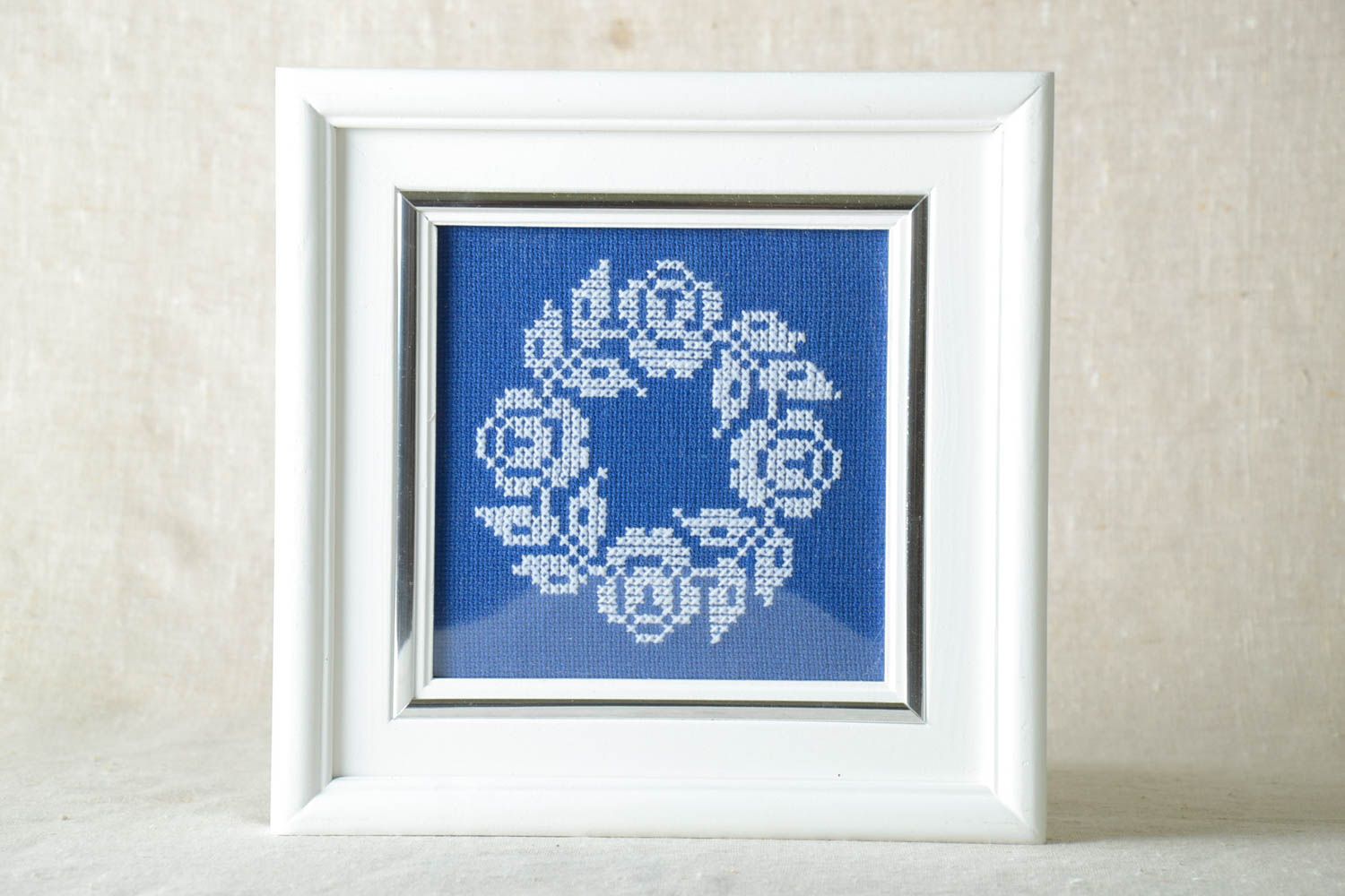 Handmade embroidered picture blue wall decor stylish interior picture photo 1