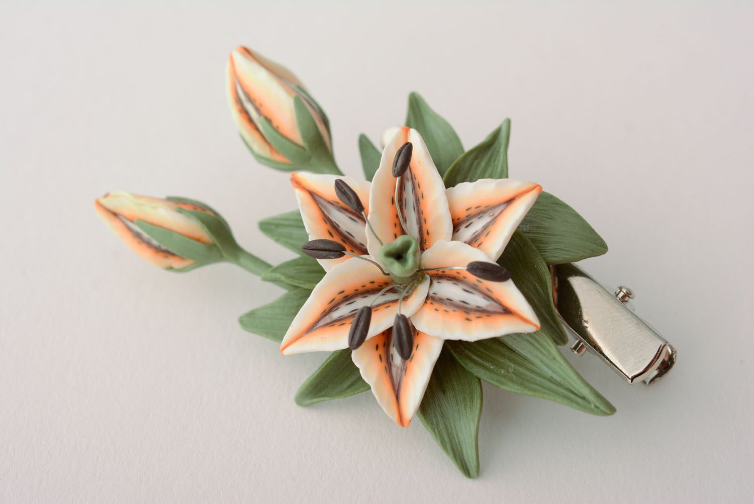 Hair pin-brooch made of polymer clay Lily photo 1