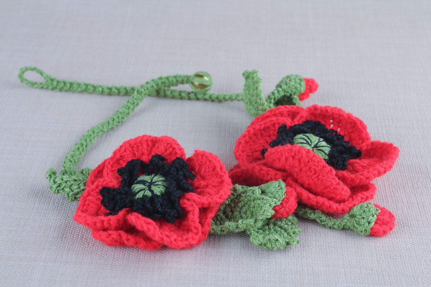 Knitted thread necklace Poppies photo 2