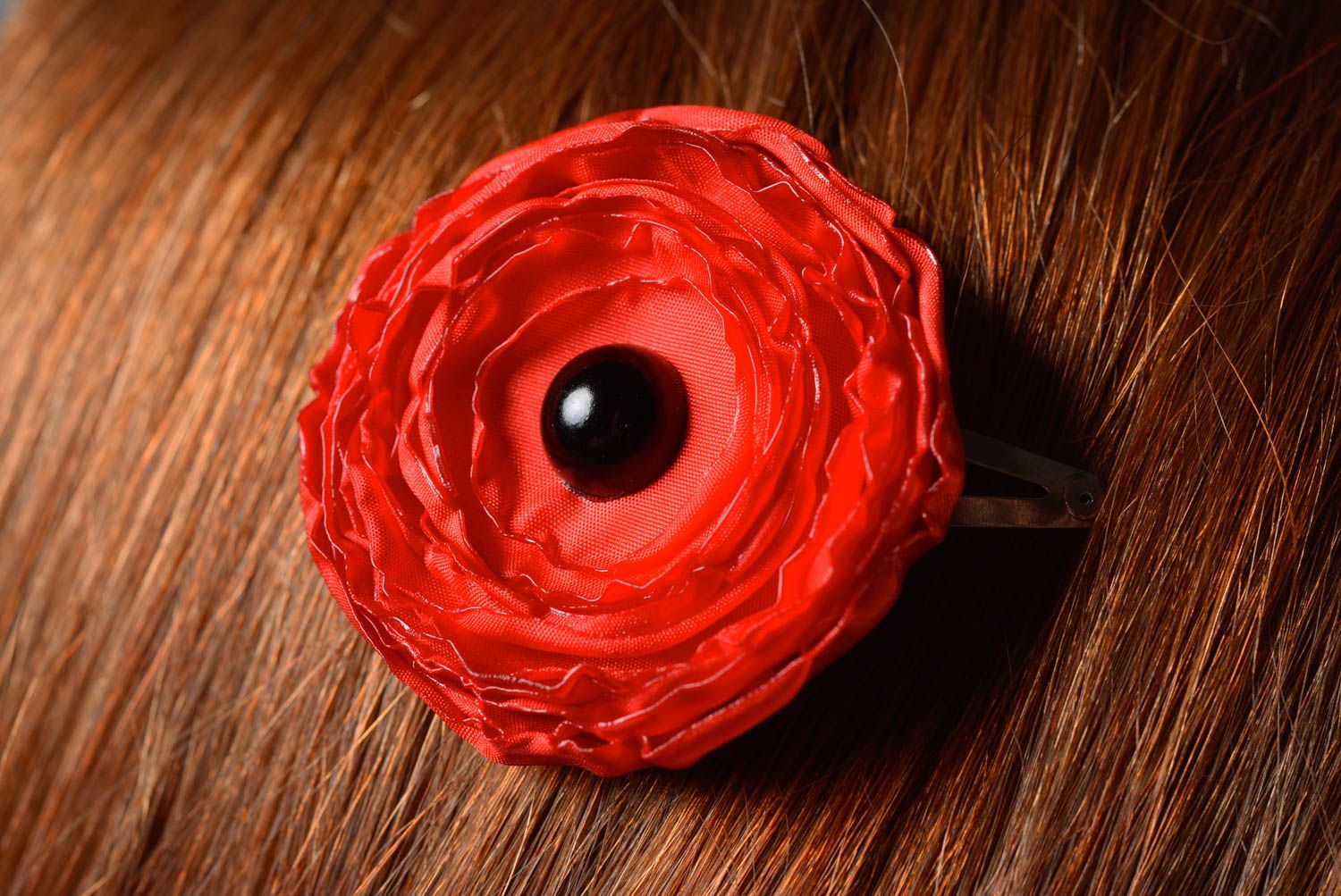 Аксессуары для волос украшения ручной работы 2 заколки с цветками красными фото 2