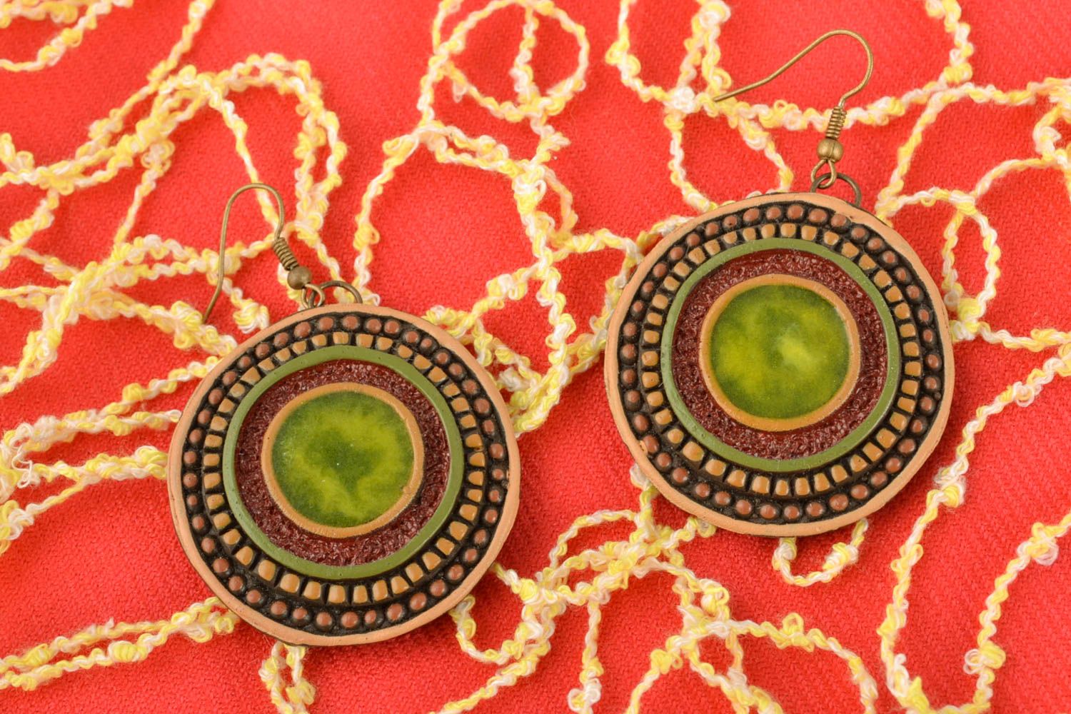 Bright round polymer clay earrings photo 1