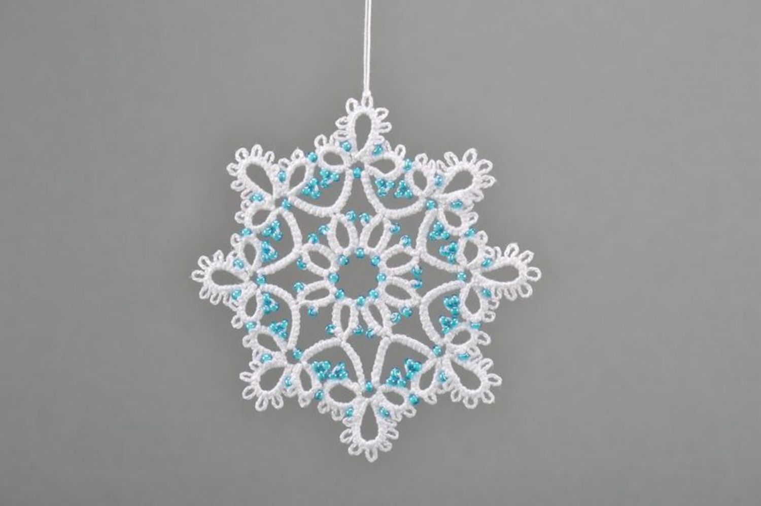 Ёлочное украшение снежинка голубая фото 3