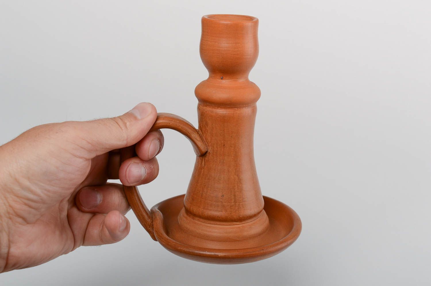 Chandelier en argile pour une bougie fait main avec anse couleur brune photo 5